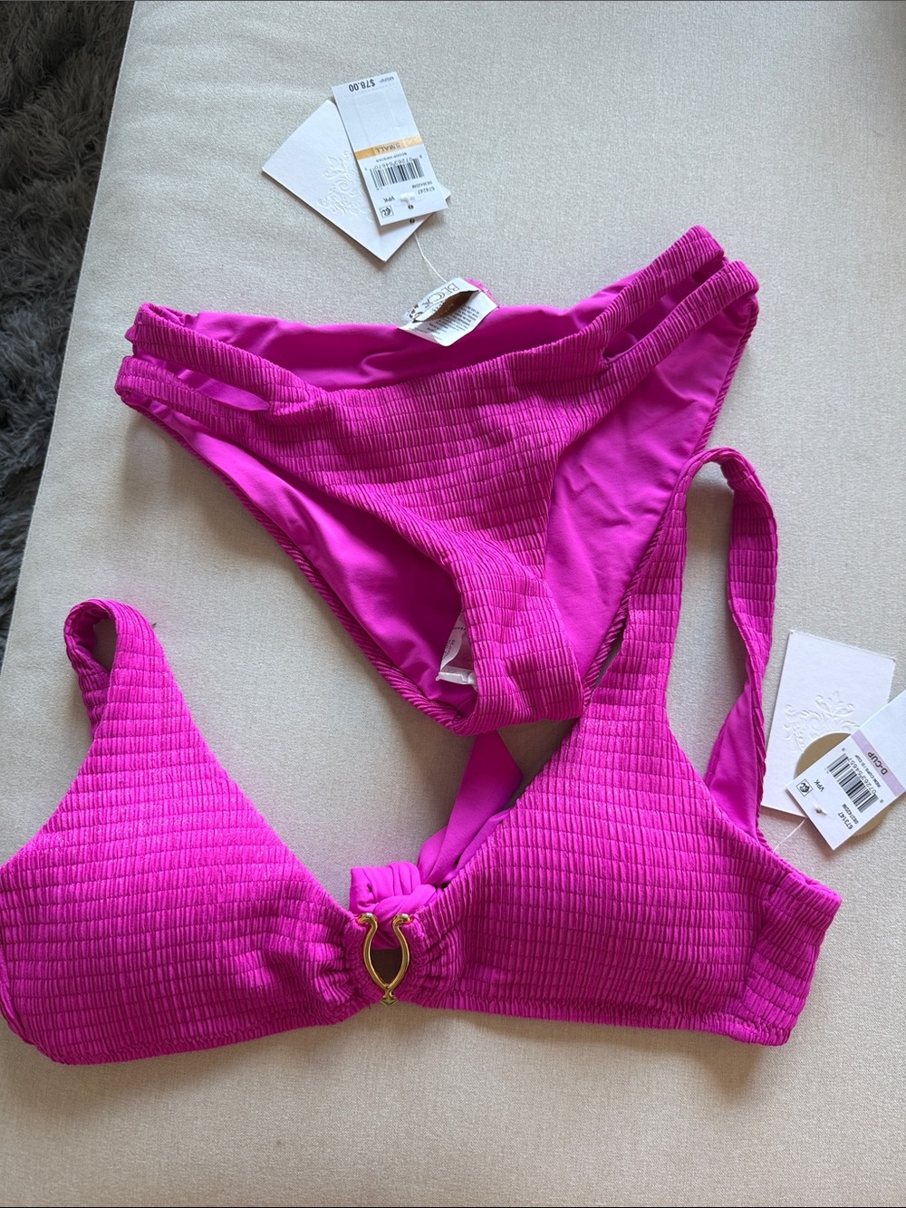 BECCA Fuchsia Ribbed Ring-Accent Bikini Set